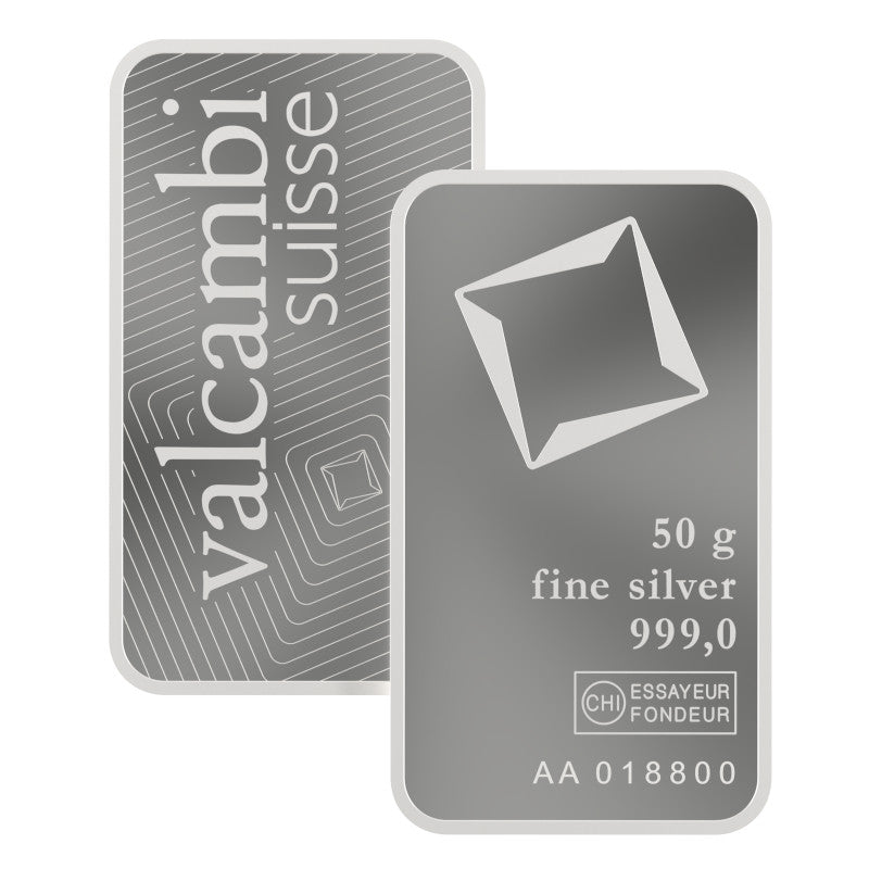Valcambi Minted 50 g Ag 999 Silver Bar