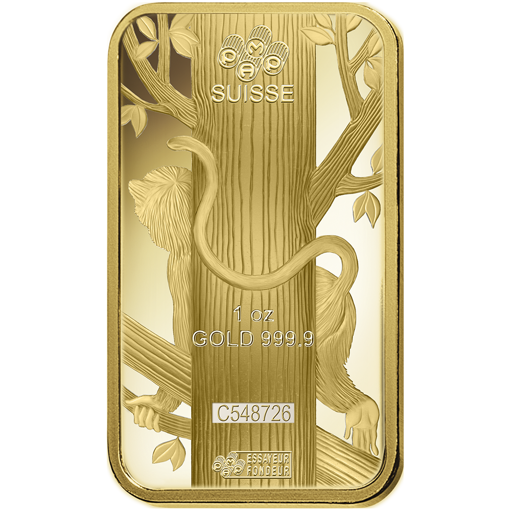 PAMP Lunar Monkey Gold Minted Bar - 1oz