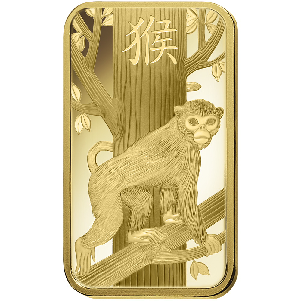 PAMP Lunar Monkey Gold Minted Bar - 1oz