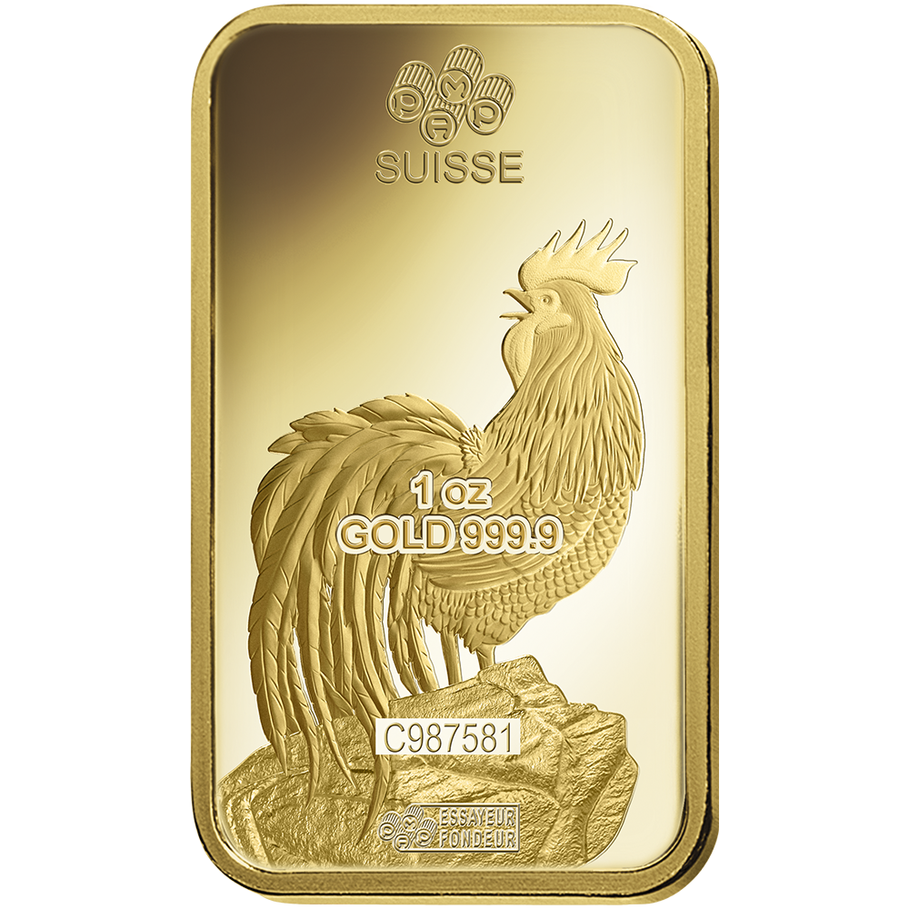 PAMP Lunar Rooster Gold Minted Bar - 1oz