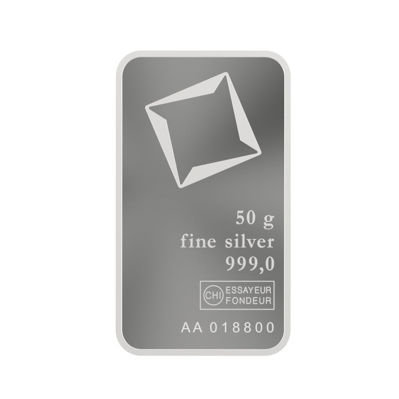 Valcambi Minted 50 g Ag 999 Silver Bar