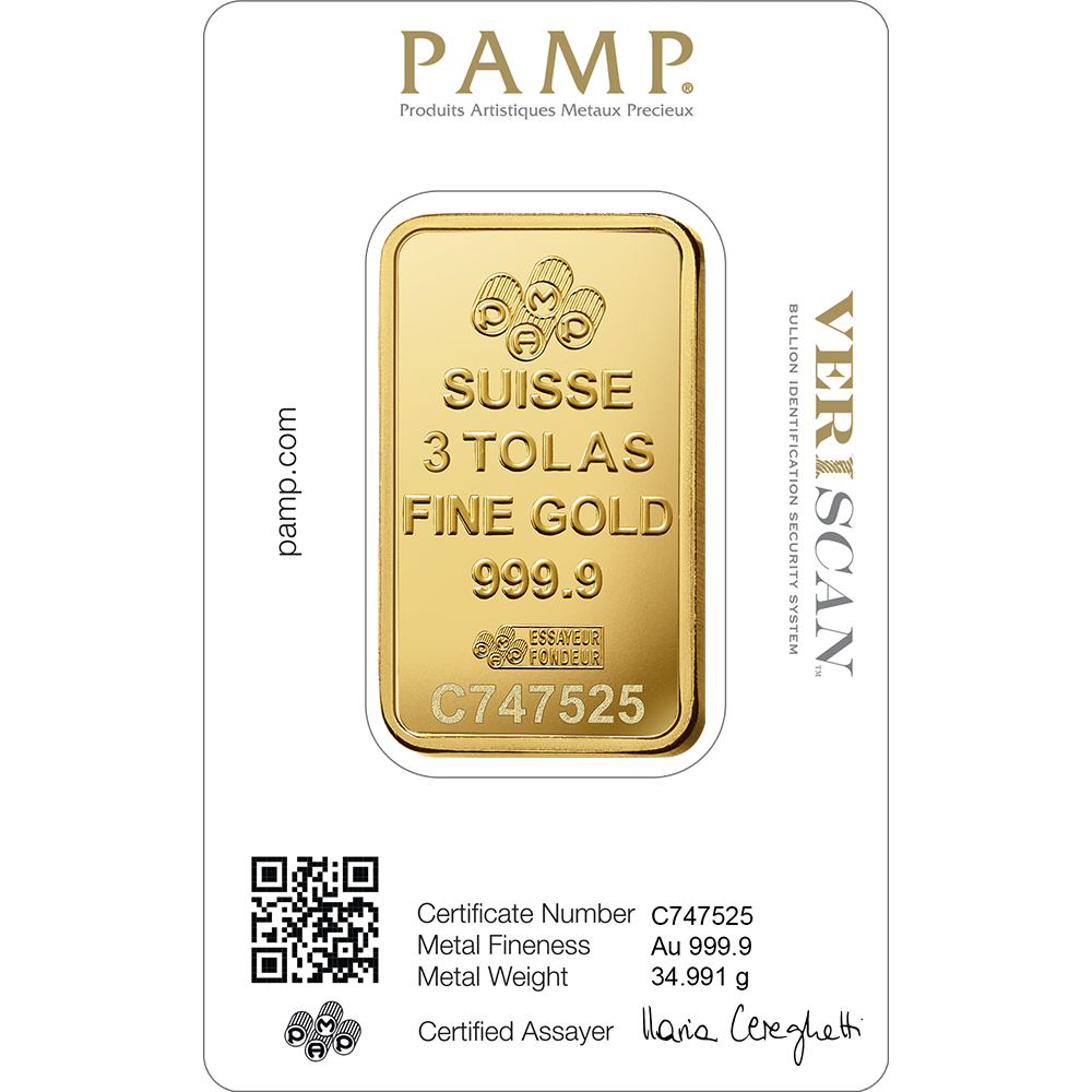 PAMP Fortuna Gold Minted Bar - 3 Tolas