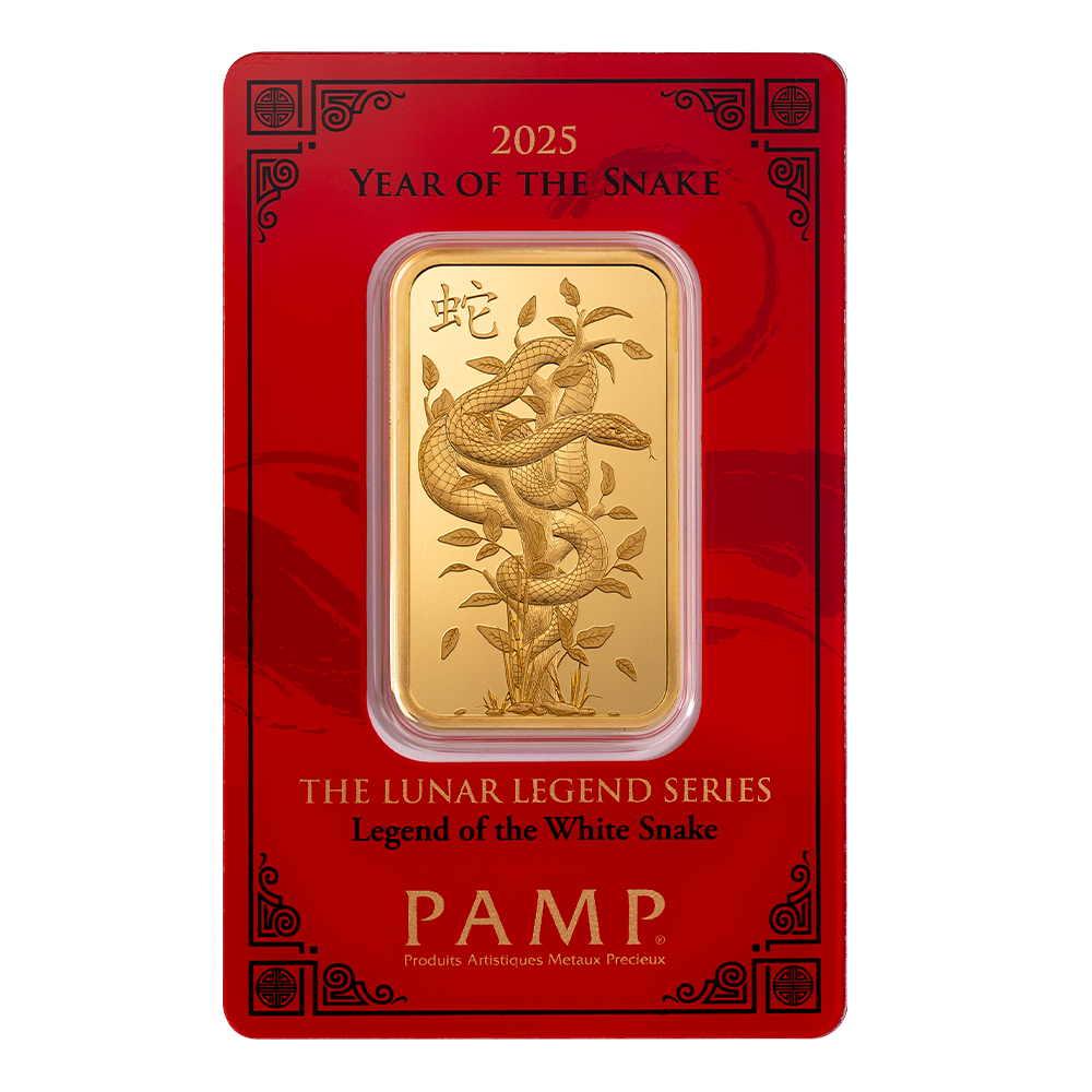 PAMP 2025 السنة القمرية للثعبان - أسطورة الثعبان الأبيض سبيكة ذهبية 1 أونصة